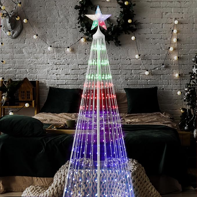 6ft Outdoor Christmas Cone Tree Lights with 370 Smart LED Lights & Star Topper Remote & APP Control Color Changing Timer & Music Sync Weatherproof Artificial Xmas Decoration for Yard, Garden, Patio