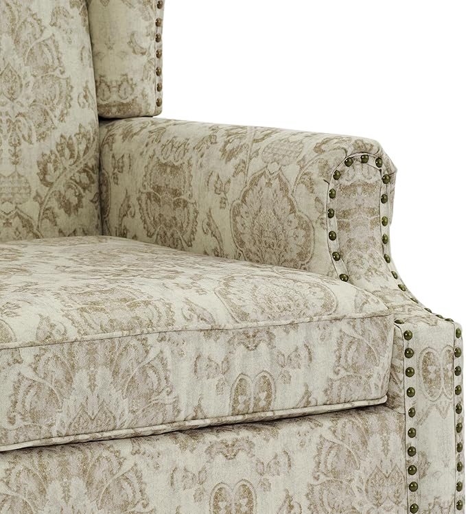 UIXE High Back Floral Accent Chairs Set of 2, Upholstered Armchair in Fabric, Retro Printed Wingback Arm Chair for Living Room, Nailhead Trim Single Sofa Bedroom Reading Seat - White
