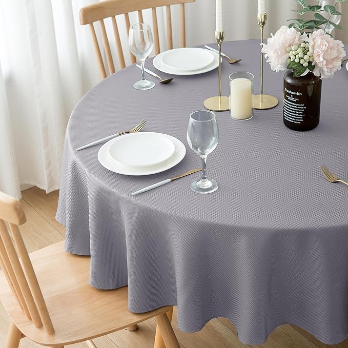 Biscaynebay Textured Fabric Round Tablecloths 60", Silver Grey Water Resistant Table Cloth Small Circle Folding Table Covers for Dining, Kitchen, Wedding & Parties, etc Machine Washable