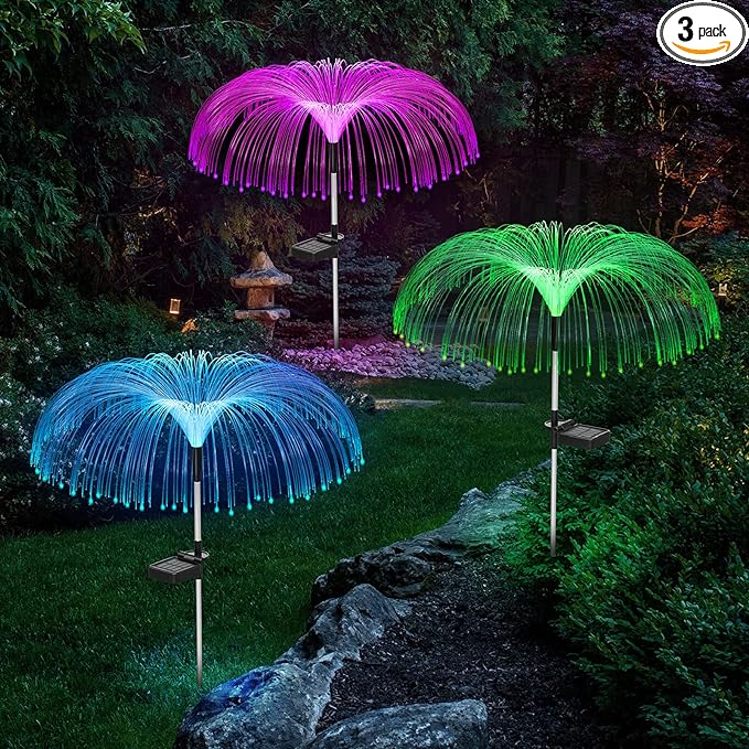 Vosaro Solar Flower Lights Outdoor Garden Decorations Waterproof, 7 Color Changing Decorative Solar Stake Light for Yard Pathway Patio Lawn Party Wedding Decor, 3 PCS