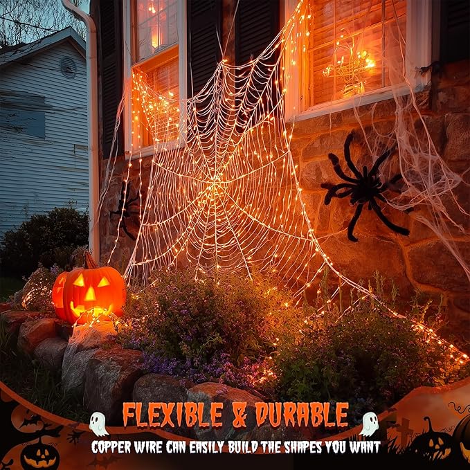 JMEXSUSS 2 Pack Solar Halloween Lights, 33ft 100 LED Orange Halloween Lights Outdoor, Waterproof Solar Fairy String Light for Tree Yard Patio Garden Thanksgiving Decorations