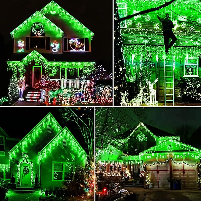 400 LED Icicle Christmas Lights Outdoor - 33FT Icicle Lights for Outside 8 Modes with 75 Drops, Plug in Waterproof Connectable Fairy String Lights for Indoor Holiday Party Christmas Decoration,Green