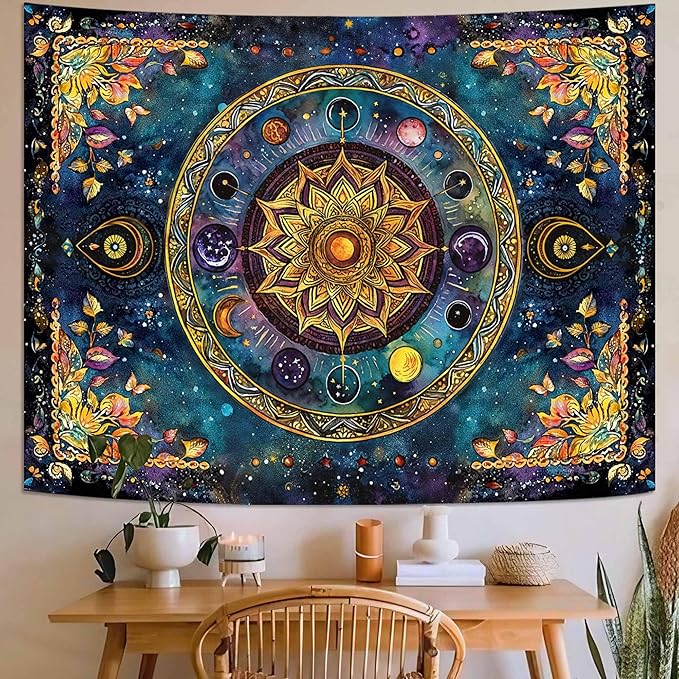 Lunerfex Mandala Solar System Tapestry Boho Tapestry for Bedroom Galaxy Tapestries Wall Hanging Living Room Wall Art and Home Decor 60x80