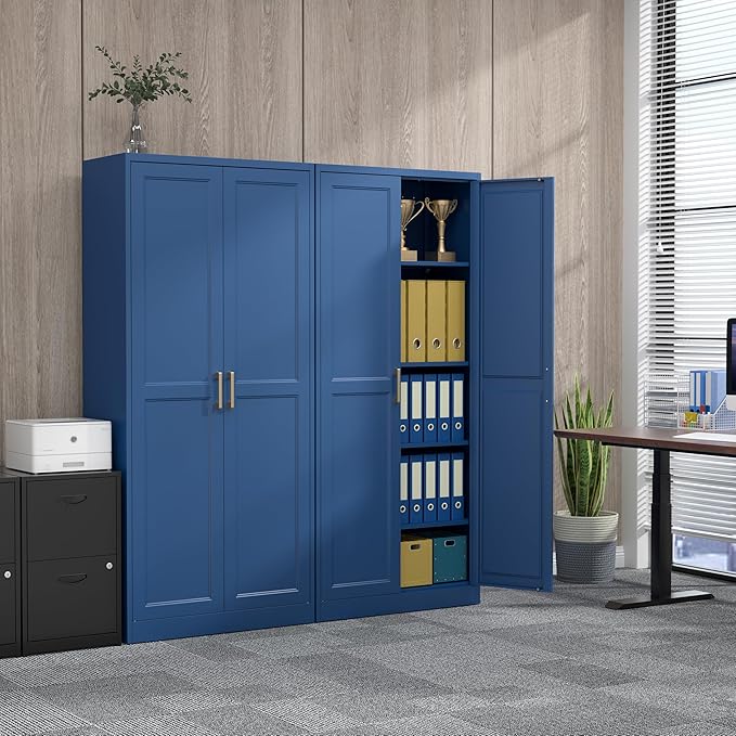 71" Metal Pantry Cabinet, Tall Kitchen Pantry Storage Cabinet with 4 Adjustable Shelves and Gold Handles, Blue Cupboard for Kitchen, Dining Room, Living Room