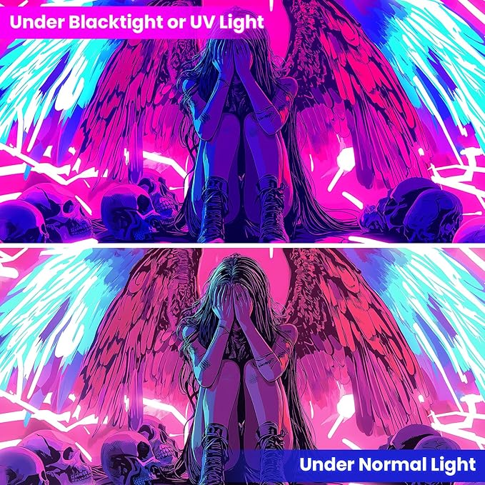 Blacklight Tapestry,WingTapestry Glow In The Dark,UV Reactive Black Light Upright Posters Wall Hanging for Bedroom Dorm Living Room Backdrop Decor (wing5, 59L" x 51W")