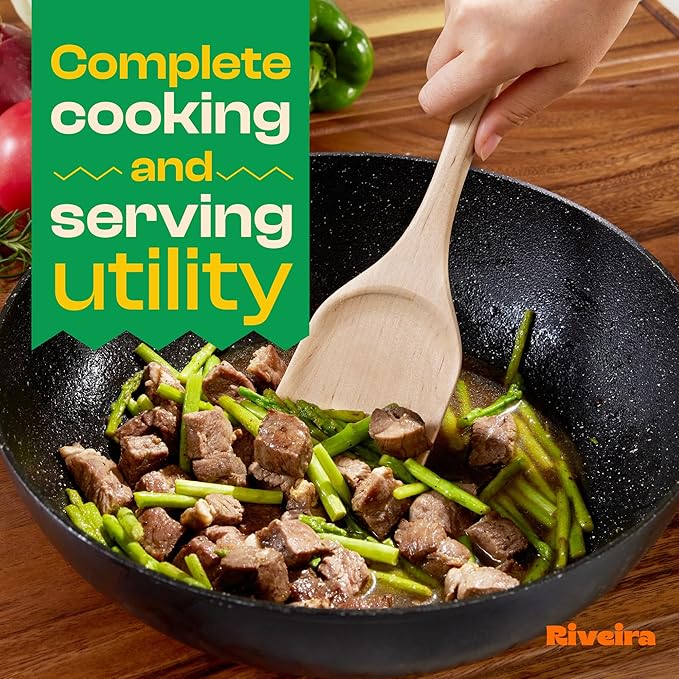 Riveira Maple Wooden Spoons for Cooking Set of 6 – Natural Maple Wooden Cooking Utensils, Wooden Spatula, Wooden Spoon - Premium Quality Wooden Utensil Set for Non-Toxic Cooking