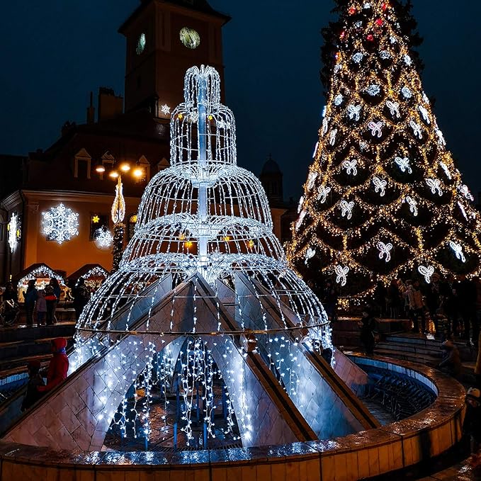 Brightown Icicle Lights Outdoor: 2 Packs, 132Ft with 276 Drops, 1472 LED Icicle Lights with Timer for House Eaves and Wedding, Pure White