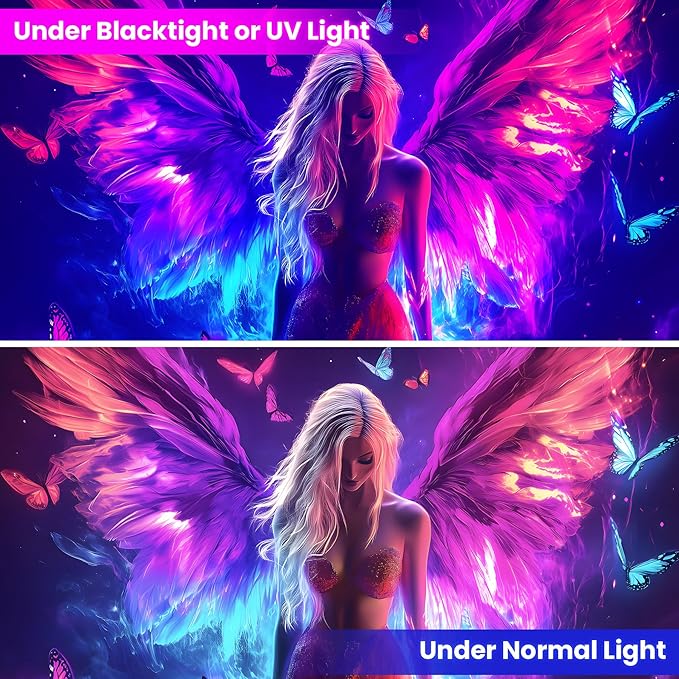 Blacklight Tapestry,WingTapestry Glow In The Dark,UV Reactive Black Light Upright Posters Wall Hanging for Bedroom Dorm Living Room Backdrop Decor (wing6, 79L" x 59W")