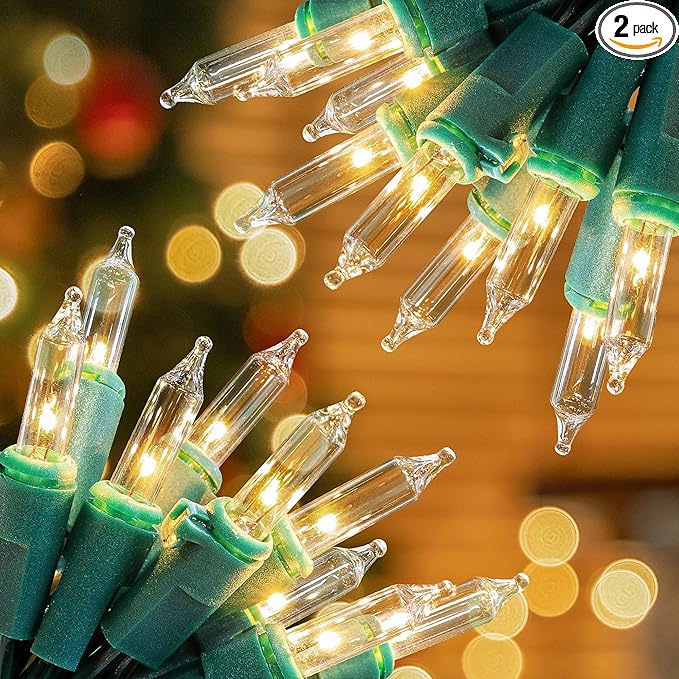 Hopolon Christmas Lights, 2 Pack 23ft 100 Mini String Lights, 120V UL Certified Extendable Tree Lights for Patio, Garden, Home, Party, Holiday, Wedding, Indoor&Outdoor Decor(2pcs Warm White)