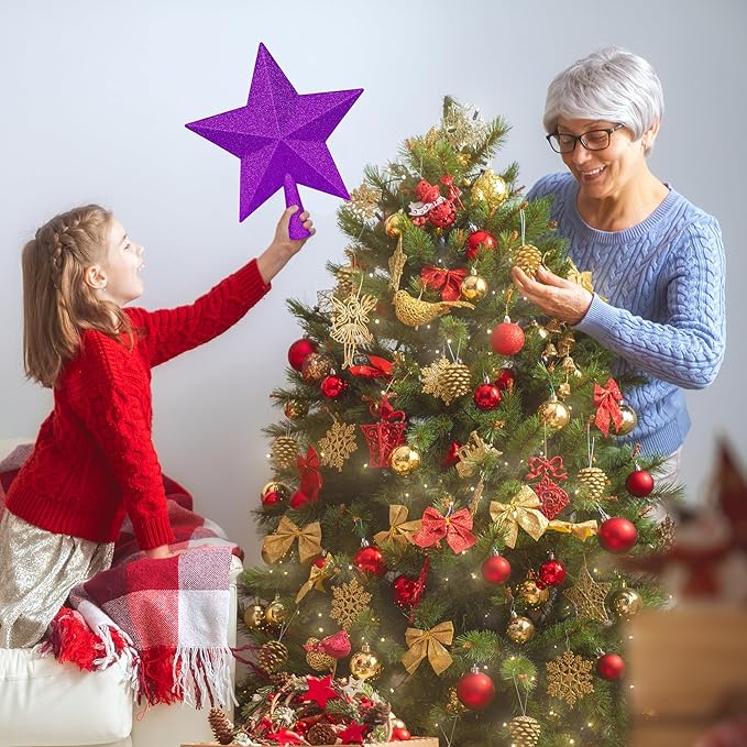 Christmas Tree Ornament, 10" Purple Star Christmas Tree Topper Decorations, Large Xmas Glitter 3D Bethlehem Tree Ornament, Waterproof Holiday Christmas Tree Topper Star Decor for Home Indoor Outdoor