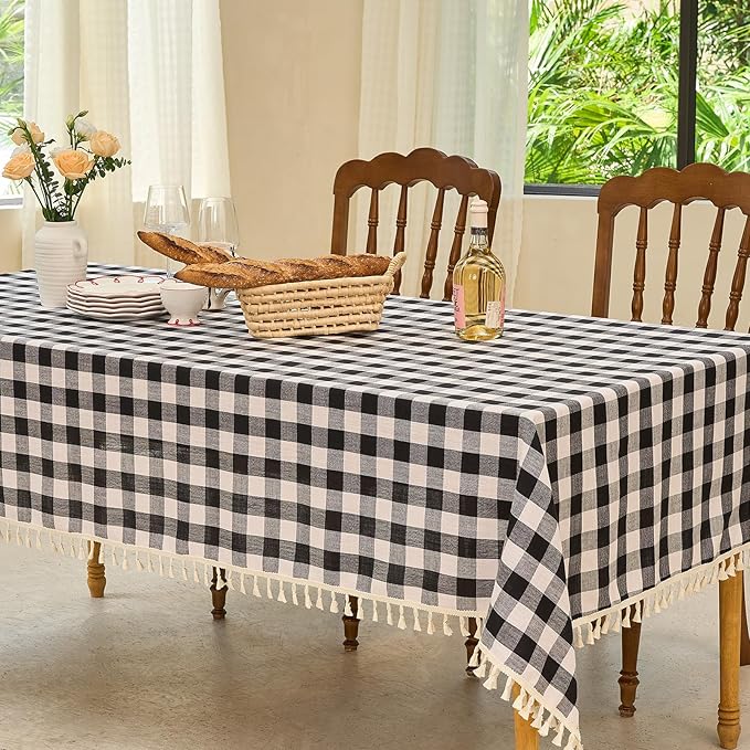 Table Cloth Rectangle Table-Rustic Gingham Tablecloth Buffalo Plaid Table Cloth for Halloween Thanksgiving Christmas Kitchen Dining (55x70 Inch,Black and White)