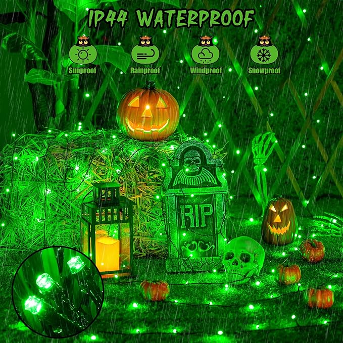JMEXSUSS 2 Pack Green Halloween Lights, Total 400 LED 151FT Green Solar Lights Outdoor Waterproof, 8 Modes Solar Christmas String Light for Outside Patio Yard Tree Christmas Halloween Decorations