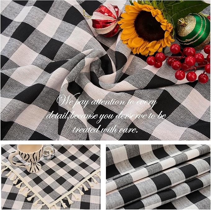 Table Cloth Rectangle Table-Rustic Gingham Tablecloth Buffalo Plaid Table Cloth for Thanksgiving Christmas Kitchen Dining Room (55x120 Inch,Black and White)