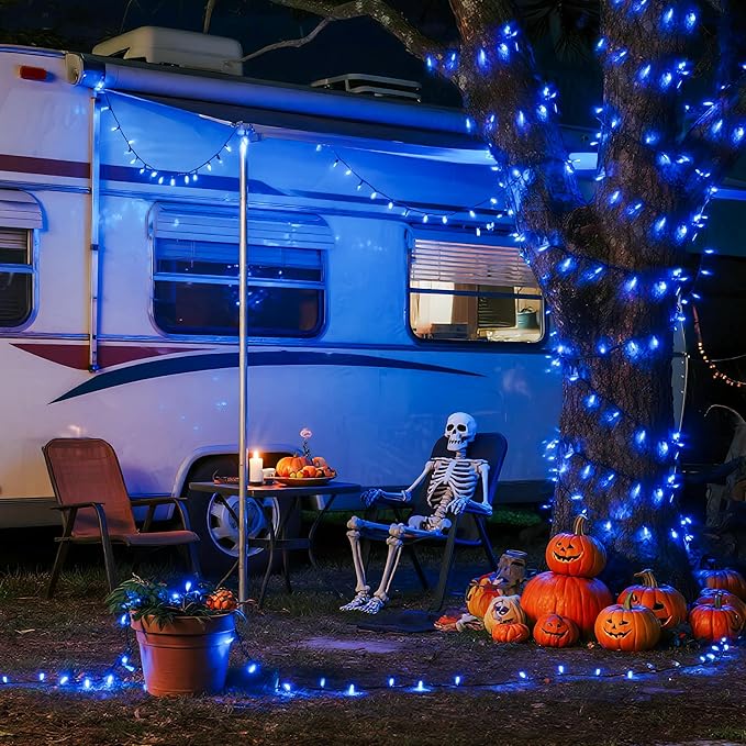 JMEXSUSS 200 LED Blue Christmas Lights Outdoor, Expandable 66ft Christmas String Lights Green Wire, 8 Modes Twinkle Xmas Tree Light Plug in for Party Indoor Ceiling Beroom Patio Fence Yard Decor