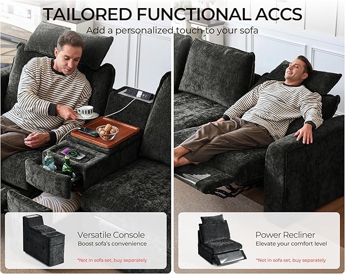 124.8'' Oversized Modular Sofa Comfy Cloud Couch with Storage, Extra Wide Sectional Sofa for Living Room, Covers Washable, 3-Seater, Chenille, Black