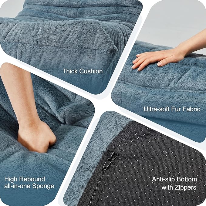 Bean Bag Chairs for Adults Giant Bean Bag Chair Memory Foam BeanBag Chair Big Bean Bag Sofa with Filler Faux Fur Fireside Beanbags Lazy Sofa for Living Room Bedroom Dorm Office (Bluegrey Plush)