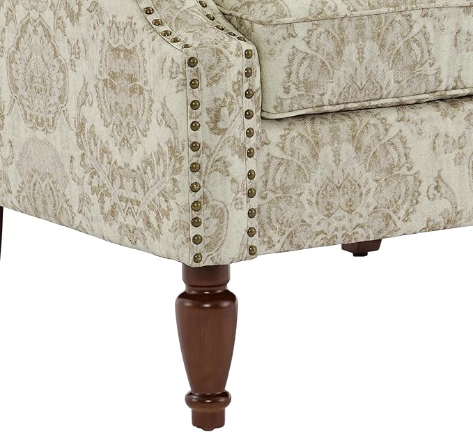 UIXE High Back Floral Accent Chairs Set of 2, Upholstered Armchair in Fabric, Retro Printed Wingback Arm Chair for Living Room, Nailhead Trim Single Sofa Bedroom Reading Seat - White