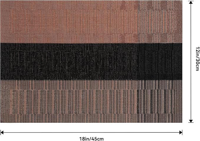 Leetaltree Brown with Black Striped Placemats Set of 4 - Heat Resistant Non-Slip Place mats for Dining Table, Washable Durable PVC Vinyl Woven Table Mats(Brown Stripe, 4)
