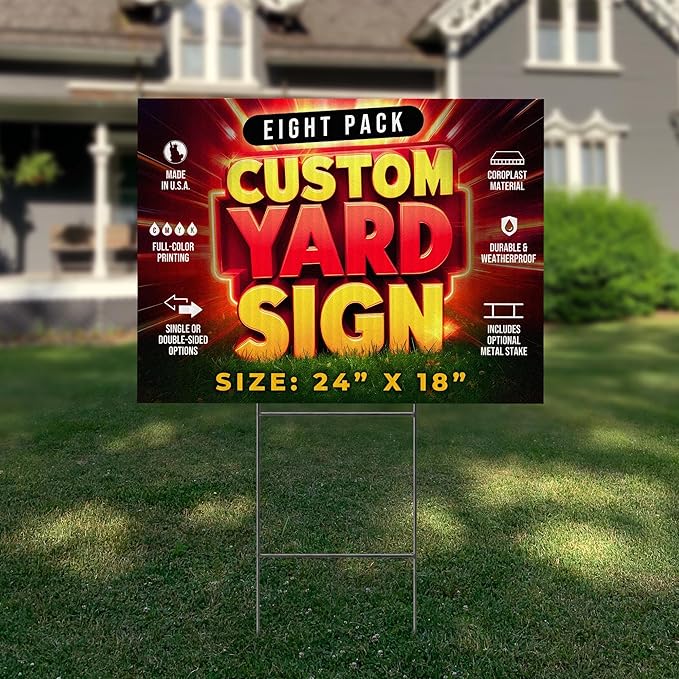 8 Pack 24"x18" Custom Yard Signs with Stakes, Personalized Yard Signs for Outdoors, Customized Full Color Print Corrugated Signs for Business