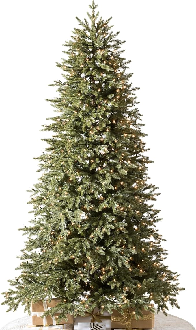 Balsam Hill 7.5ft Pre-Lit Stratford Spruce - Slim Artificial Christmas Tree with 600 Clear Incandescent Lights, True Needle Foliage, Easy Plug Technology & Premium Stand for Small Spaces