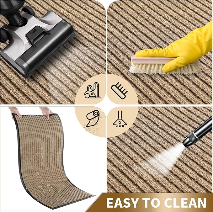 Yimobra Front Door Mat Outdoor Indoor Entrance, 100% Waterproof All-Season All Weather Doormat, Welcome Matt Outside Entry, Non Slip, Low Profile, Heavy Duty Patio Porch Floor Mats,29.5 x 17,Khaki