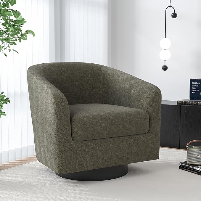 Swivel Barrel Accent Chair, Modern Round Chenille Fabric Arm Chair for Living Room, Bedroom, Comfy Club Reading Chairs for Adults(Chenille Fabric, Tan, Set of 4