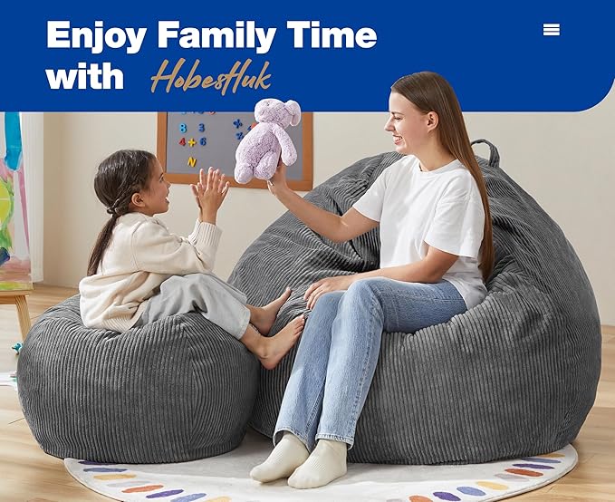 Hobestluk 4.5FT Bean Bag Chair Giant Bean Bag Chair with Filler Included Adult Bean Bag Chairs with Removable Cover for Bedroom Living Room - (Jumbo, Grey)