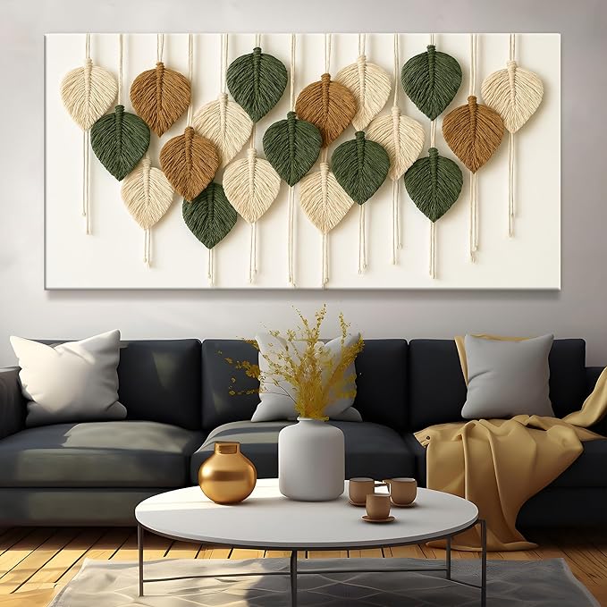 Tsomzxng Large Boho Wall Art Living Room Chic Home Wall Art Modern Multicolor Leaves Feather Canvas Wall Art Decor Picture For Bedroom Apartment Kitchen Ready To Hang 29" W X 58" L