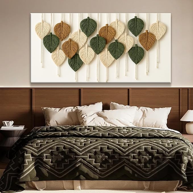 Tsomzxng Large Boho Wall Art Living Room Chic Home Wall Art Modern Multicolor Leaves Feather Canvas Wall Art Decor Picture For Bedroom Apartment Kitchen Ready To Hang 29" W X 58" L