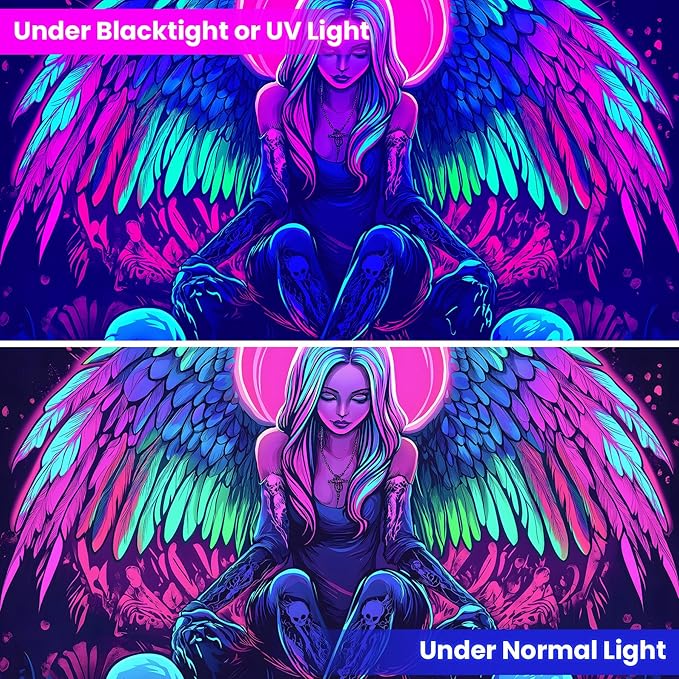 Blacklight Tapestry,WingTapestry Glow In The Dark,UV Reactive Black Light Upright Posters Wall Hanging for Bedroom Dorm Living Room Backdrop Decor (wing4, 90L" x 70W")