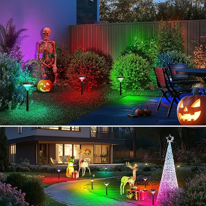 Linkind Solar Pathway Lights 8 Pack, Color Changing Halloween Decorations Outdoor Waterproof, Multicolor Warm Cool White Solar Halloween Lights for Walkway Yard Garden Landscape