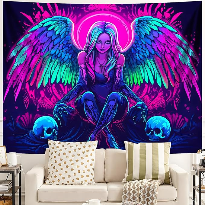 Blacklight Tapestry,WingTapestry Glow In The Dark,UV Reactive Black Light Upright Posters Wall Hanging for Bedroom Dorm Living Room Backdrop Decor (wing4, 79L" x 59W")