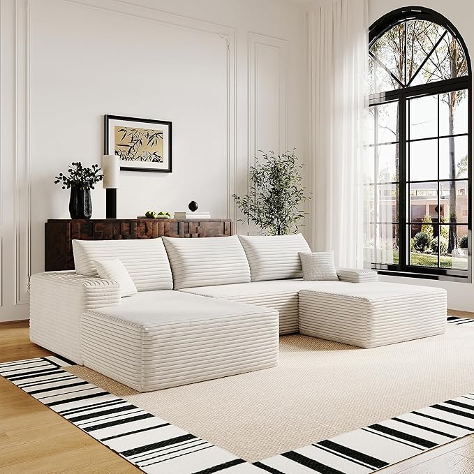 108" Sectional Couches for Living Room Modern Modular Sofa with L-Shape Couchs Upholstered Boneless Couch Deep Seat Sectional Couch with Chaise (White, Left Facing Chaise+2Seaters+1Ottoman)