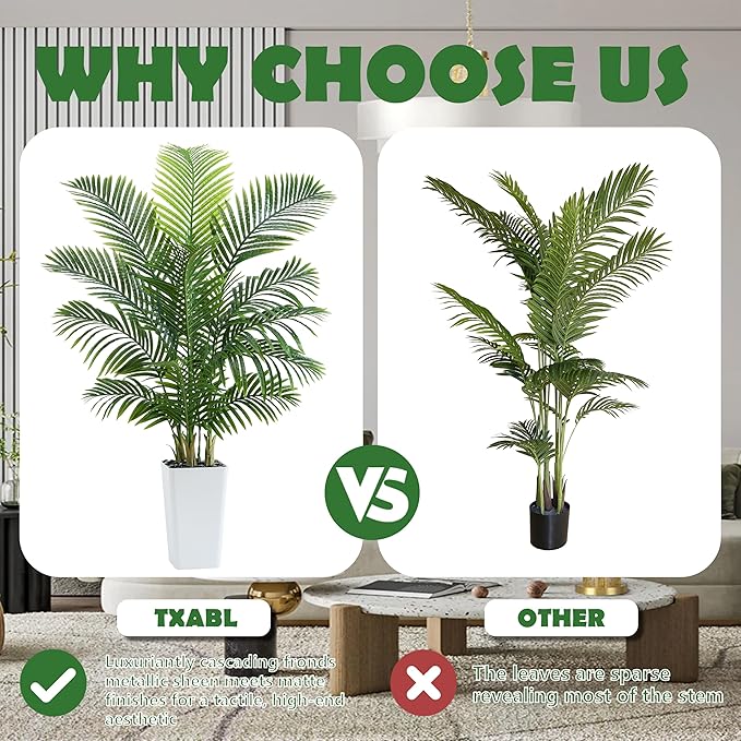 Artificial Palm Tree 5FT - Tall Fake Tree with White Taper Planter & Pebbles, UV Resistant for Indoor & Outdoor, Large Potted Faux Plant, Tropical Areca Floor Plant for Living Room, Office, Home Decor