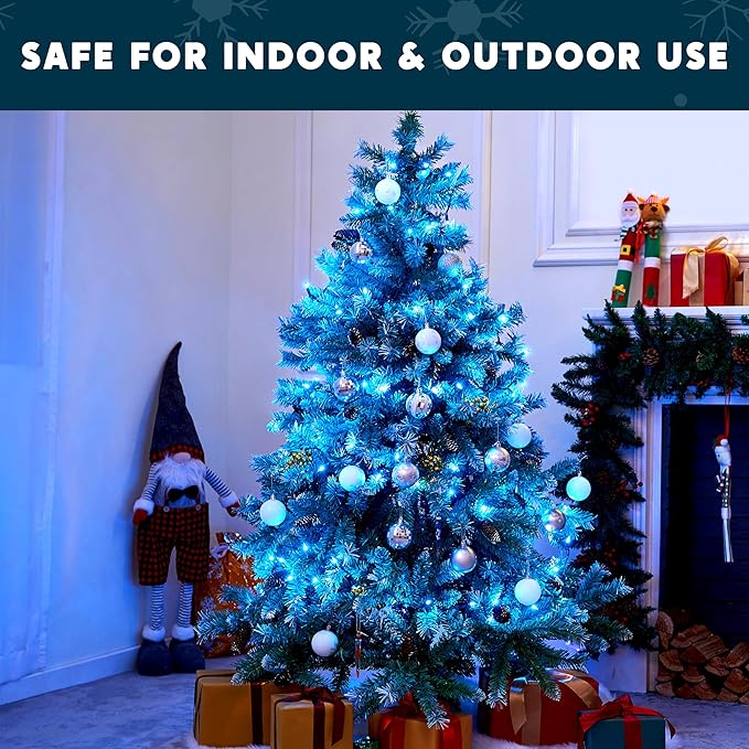 Joiedomi Blue Christmas String Lights,200(2x100) 44.6FT Christmas Fairy Tree Lights Plug in for Indoor Outdoor Xmas Decorations Patio Holiday Theme Party Yard House,Green Wire