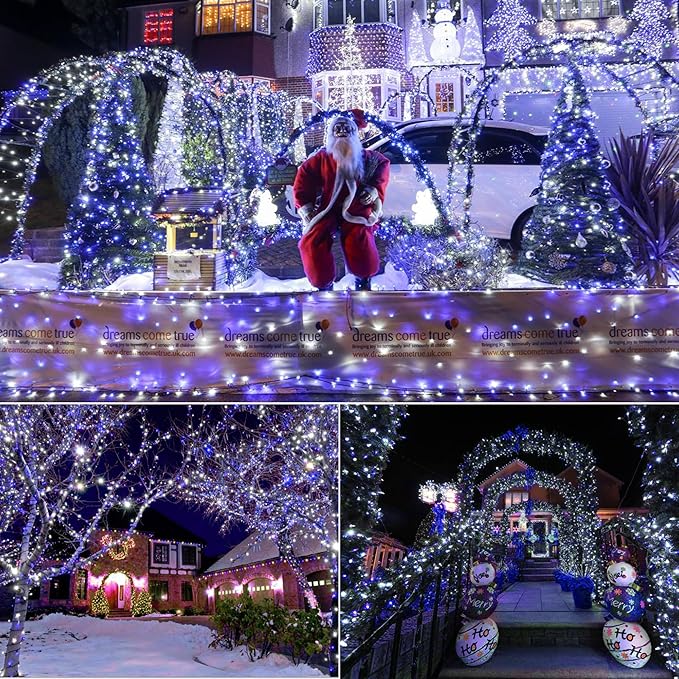 Brizled Blue & White Christmas Lights, 33ft 100 LED 5MM Wide Angle Christmas Lights, Mini String Lights Connectable, UL Listed Xmas Tree Light for Indoor Outdoor Holiday Party Decor, Green Wire