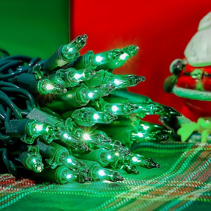 50-Count Green Christmas Tree Lights with Green Wire,13ft Incandescent Bulb Waterproof Fairy Lights,Plug in Mini String Lights for Holiday Decorations, Party, Xmas, Yard, Indoor & Outdoor