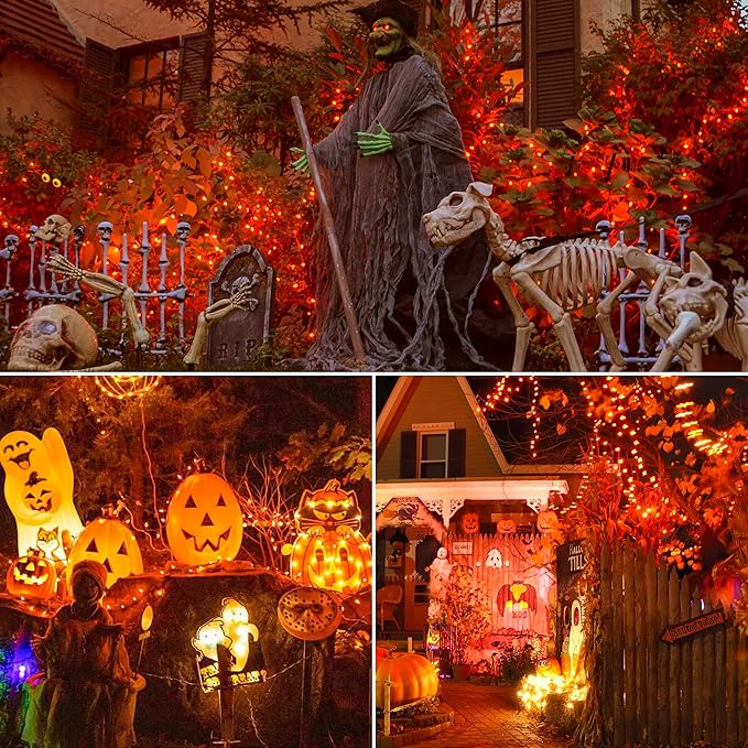 woohaha Outdoor Halloween Lights, 2PACK 13ft 50 Count Incandescent Blubs & Green Wire Mini Lights, 120 V High-Voltage Connectable Light String, for Indoor Patio Garden Tree Party Decoration, Orange