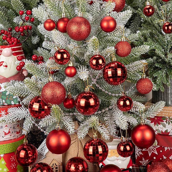 50pcs Christmas Ball Ornaments Red Shatterproof Christmas Tree Ball Decorations Xmas Tree Large Christmas Ornaments Balls with Hanging Loop for Christmas Wedding Holiday Party Wreath Home Decor