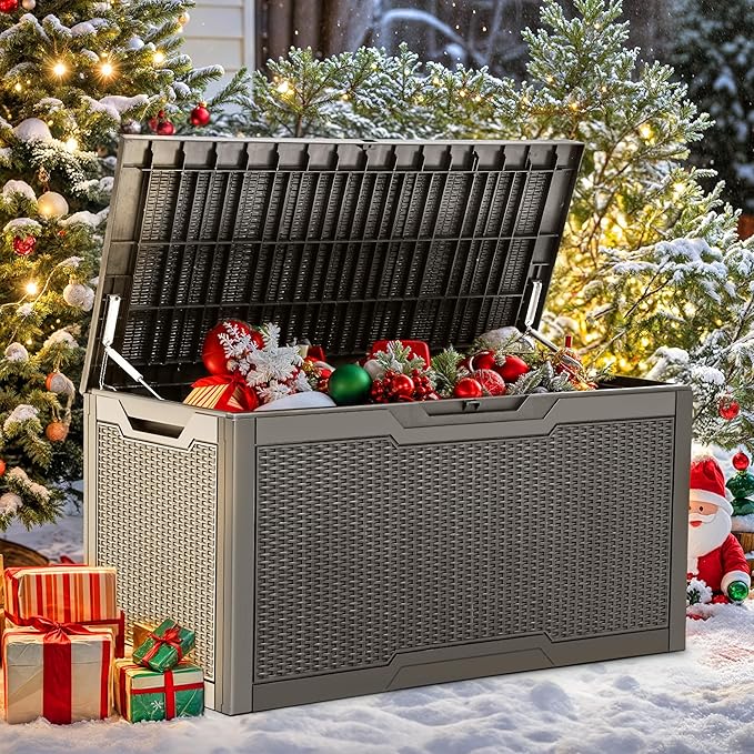 YITAHOME 100 Gallon Outdoor Storage Box, Large Water Resistant Resin Deck Box, Indoor Outdoor Lockable Storage Container for Patio, Garden, Cushions, Tools, Equipment (Taupe)