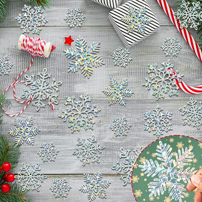 36 Pack Christmas Ornaments Snowflakes Decorations - Iridescent Plastic Snowflakes Hanging Decorations for Winter Holiday Christmas Birthday Party Decoration Supplies