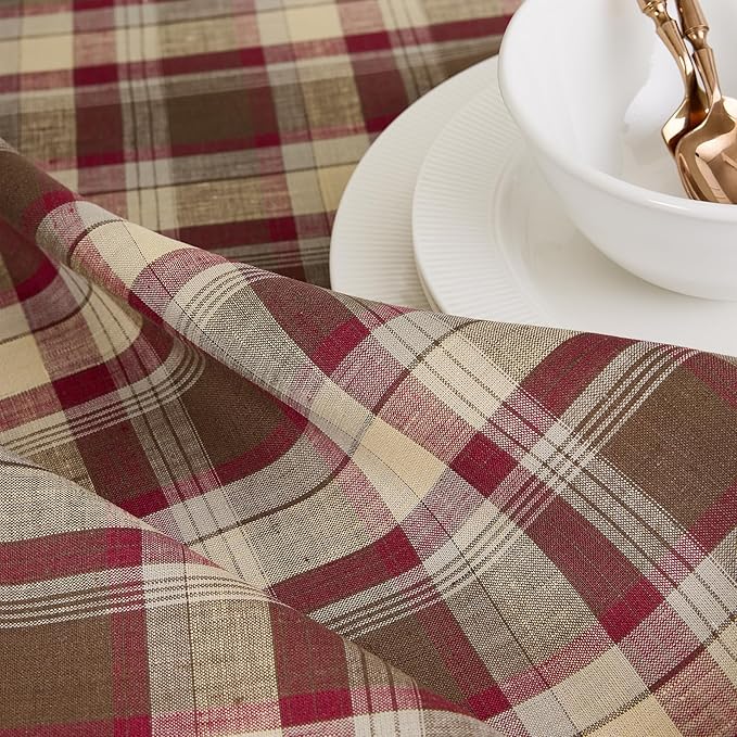 Solino Home Linen Tablecloth 60 x 90 Inch - 100% Pure Linen Rustic Multicolor Tartan Plaid Table Cloth for Rectangle Tables - Machine Washable Tablecloth for Fall, Autumn, Halloween, Thanksgiving