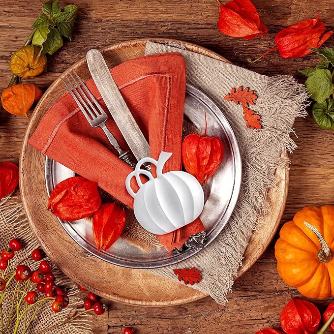 Patelai 6 Pieces Pumpkin Napkin Rings Fall Napkin Holders Thanksgiving Halloween Dinner Tables Rings for Thanksgiving Dinner Party Weddings Family Gatherings (White)