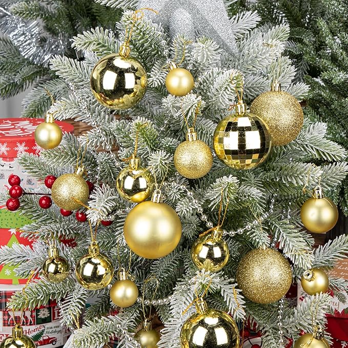 50pcs Gold Christmas Ball Ornaments Large Shatterproof Christmas Tree Decorations Xmas Tree Ornaments Balls with Hanging Loop for Xmas Wedding Holiday Party Wreath Home Decor