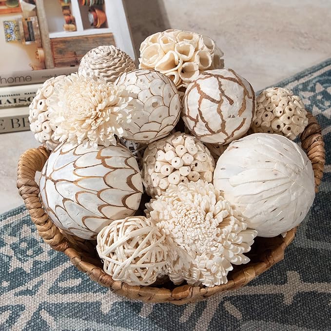 ANDALUCA Large Decorative Balls Bowl Filler Decor Orbs White & Cream (Natural White)