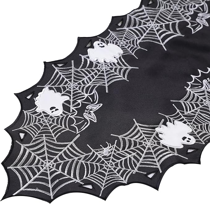 Chlophy Halloween Table Runner Black Spider Web Table Runner Gothic Embroidered for Kitchen Dining Halloween Dรฉcor Home Party Table Decoration 72in