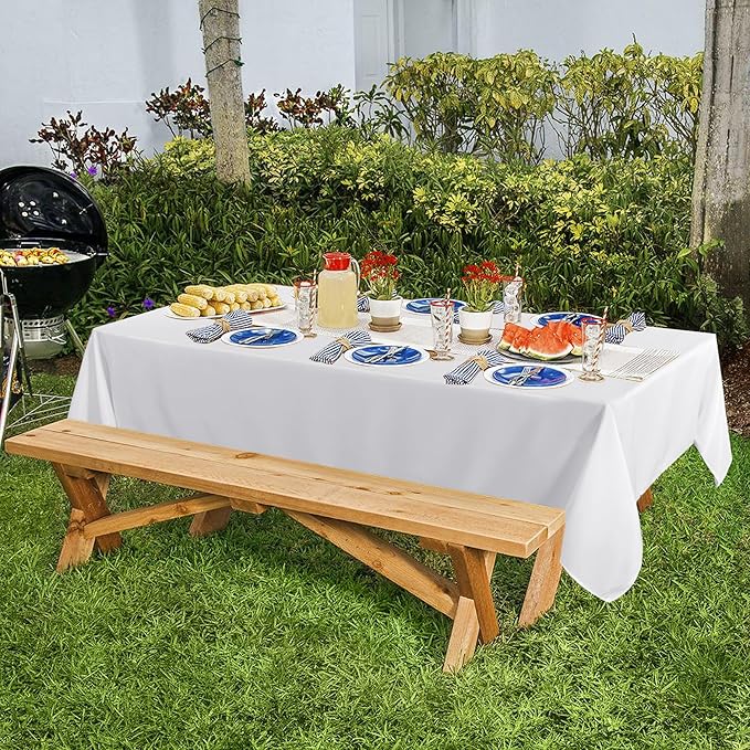 sancua 10 Pack White Tablecloth 60 x 84 Inch, Rectangle Table Cloth for 4ft Tables - Stain and Wrinkle Resistant Washable Polyester Table Cover for Dining Wedding Banquet Party Buffet Restaurant