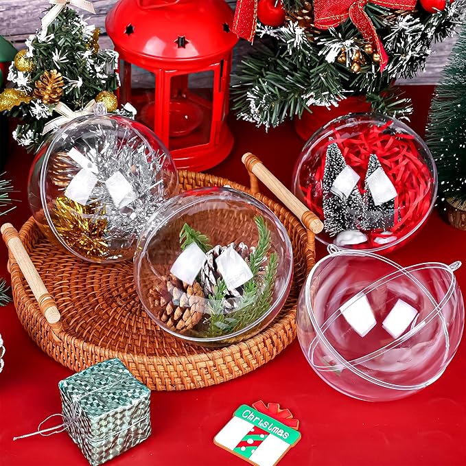 ANVAVO 12 Pieces 12 cm Christmas Clear Plastic Fillable Ball Ornaments DIY Craft Transparent Baubles Shatterproof Christmas Tree Hanging Ornaments for Xmas New Years Birthday Wedding Home Decor