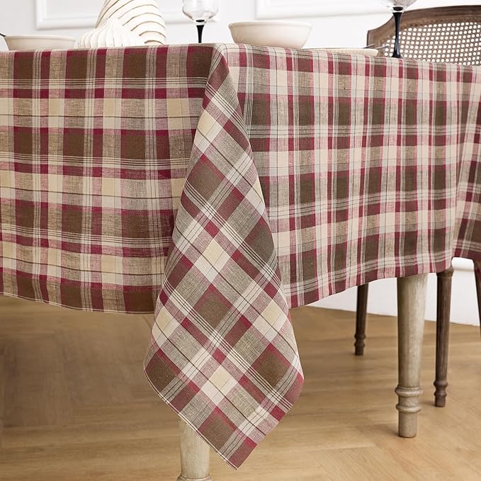 Solino Home Linen Tablecloth 60 x 90 Inch - 100% Pure Linen Rustic Multicolor Tartan Plaid Table Cloth for Rectangle Tables - Machine Washable Tablecloth for Fall, Autumn, Halloween, Thanksgiving