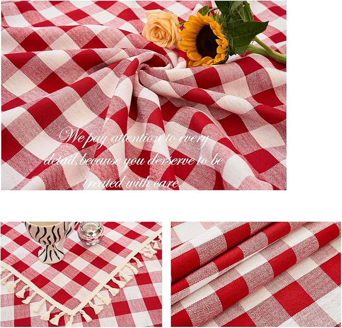 Table Cloth Square Table-Rustic Gingham Tablecloth Buffalo Plaid Table Cloth for Thanksgiving Christmas Kitchen Dining Room (55x55 Inch,Red and White)